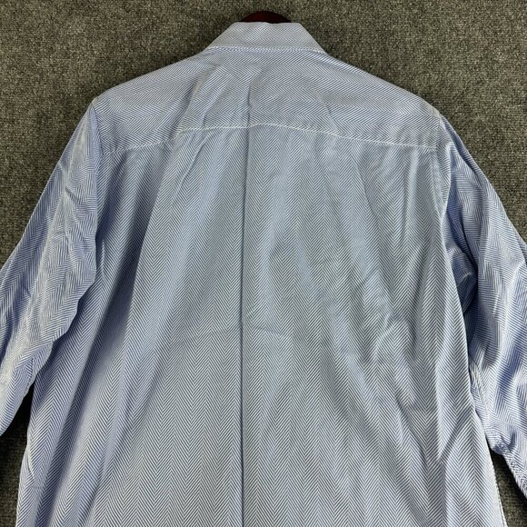 Bugatchi Uomo Shirt Mens Medium Button Up Blue Stripe Cotton Pocket - Picture 8 of 11